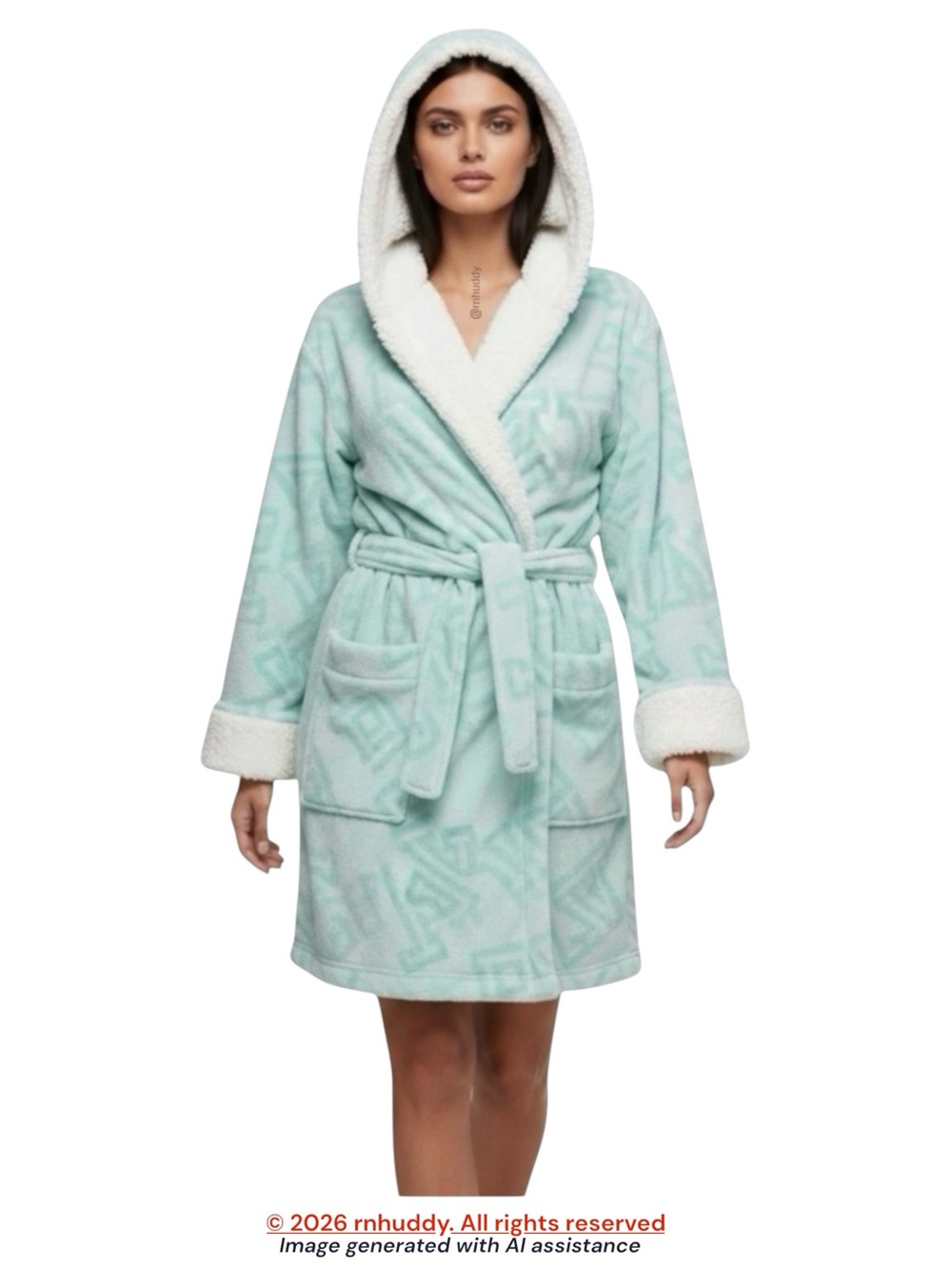 VS Pink XS/S teal plush Sherpa hooded robe